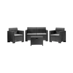 Set Da Esterno|Outdoor > Dmora Set salotto esterno poltrone e divano con tavolino contenitore antracite - Gazania Nero Antracite