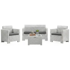 Set salotto esterno poltrone e divano con tavolino contenitore bianco - Gazania