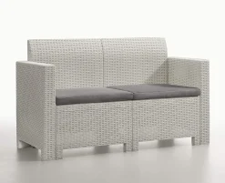 Set salotto esterno poltrone e divano con tavolino contenitore bianco - Gazania