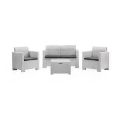 Set salotto esterno poltrone e divano con tavolino contenitore bianco - Gazania