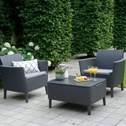 Set Da Esterno|Salotti Da Giardino > Dmora Set salotto esterno 2 posti e 1 tavolino contenitore antracite - Granby Nero Antracite