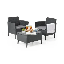 Set Da Esterno|Salotti Da Giardino > Dmora Set salotto esterno 2 posti e 1 tavolino contenitore antracite - Granby Nero Antracite