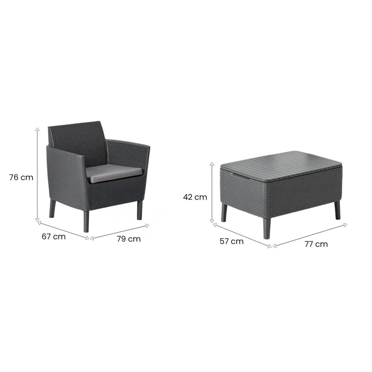 Set Da Esterno|Salotti Da Giardino > Dmora Set salotto esterno 2 posti e 1 tavolino contenitore antracite - Granby Nero Antracite