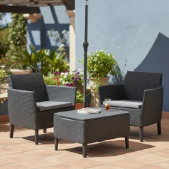 Set Da Esterno|Salotti Da Giardino > Dmora Set salotto esterno 2 posti e 1 tavolino contenitore antracite - Granby Nero Antracite
