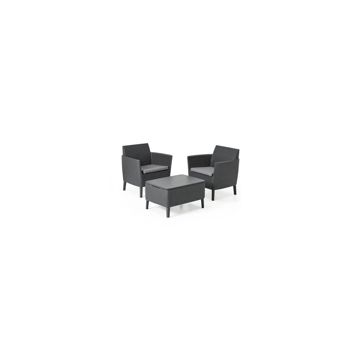 Set Da Esterno|Salotti Da Giardino > Dmora Set salotto esterno 2 posti e 1 tavolino contenitore antracite - Granby Nero Antracite