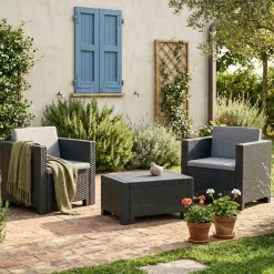 Set salotto esterno 2 posti e 1 tavolo effetto rattan antracite - Camini