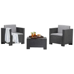 Set salotto esterno 2 posti e 1 tavolo effetto rattan antracite - Camini