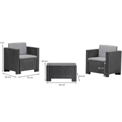 Set salotto esterno 2 posti e 1 tavolo effetto rattan antracite - Camini