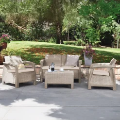 Set salotto esterno 3 posti e 1 tavolo effetto rattan beige - Nelson