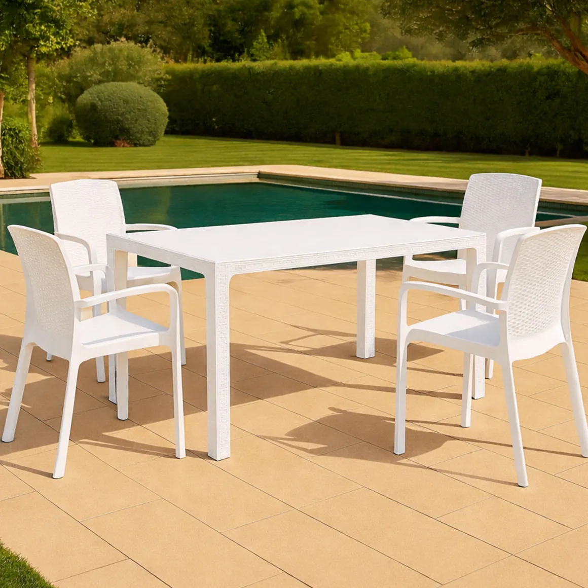Set Da Esterno|Salotti Da Giardino > Dmora Set salotto esterno 4 posti e 1 tavolo crema - Sangano Bianco Crema