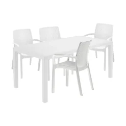 Set Da Esterno|Salotti Da Giardino > Dmora Set salotto esterno 4 posti e 1 tavolo crema - Sangano Bianco Crema