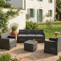 Set salotto esterno 5 posti e 1 tavolo effetto rattan antracite - Akay