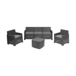 Set salotto esterno 5 posti e 1 tavolo effetto rattan antracite - Akay