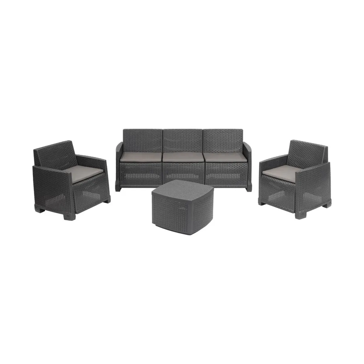 Set salotto esterno 5 posti e 1 tavolo effetto rattan antracite - Akay
