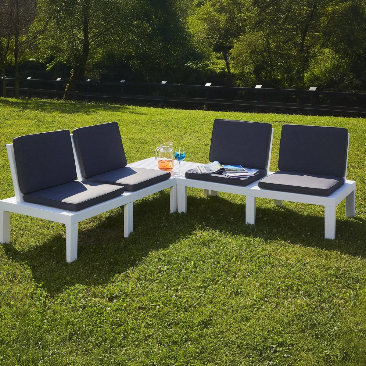 Set Da Esterno|Outdoor > Dmora Set salotto giardino angolare - Ermes Bianco