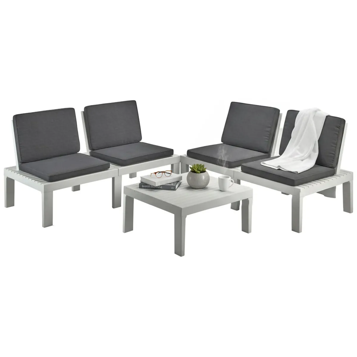 Set Da Esterno|Outdoor > Dmora Set salotto giardino angolare - Ermes Bianco