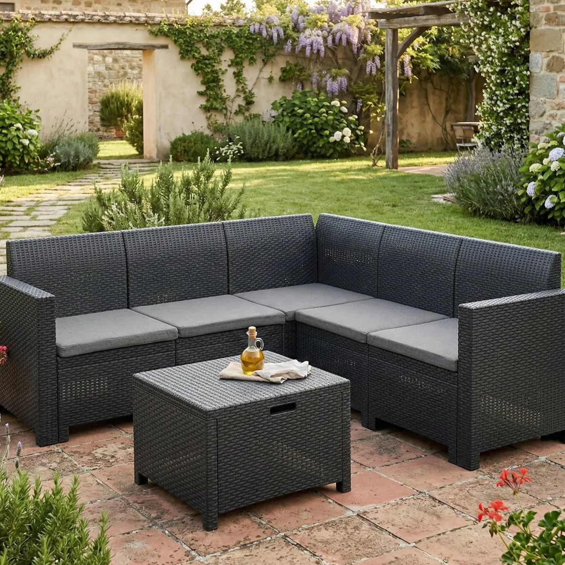 Set salotto giardino divano angolare antracite - Somnus