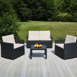 Set Da Esterno|Outdoor > Dmora Set salotto giardino impermeabile effetto rattan antracite - Arabesk Nero Antracite