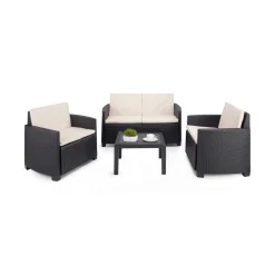 Set Da Esterno|Outdoor > Dmora Set salotto giardino impermeabile effetto rattan antracite - Arabesk Nero Antracite