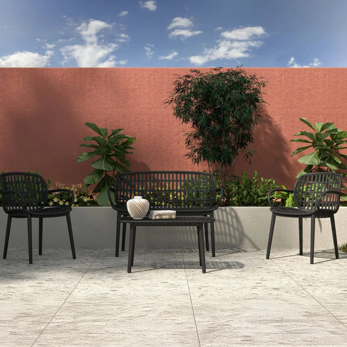 Set salotto giardino minimal 2 poltrone e 1 panchina antracite - Jurij