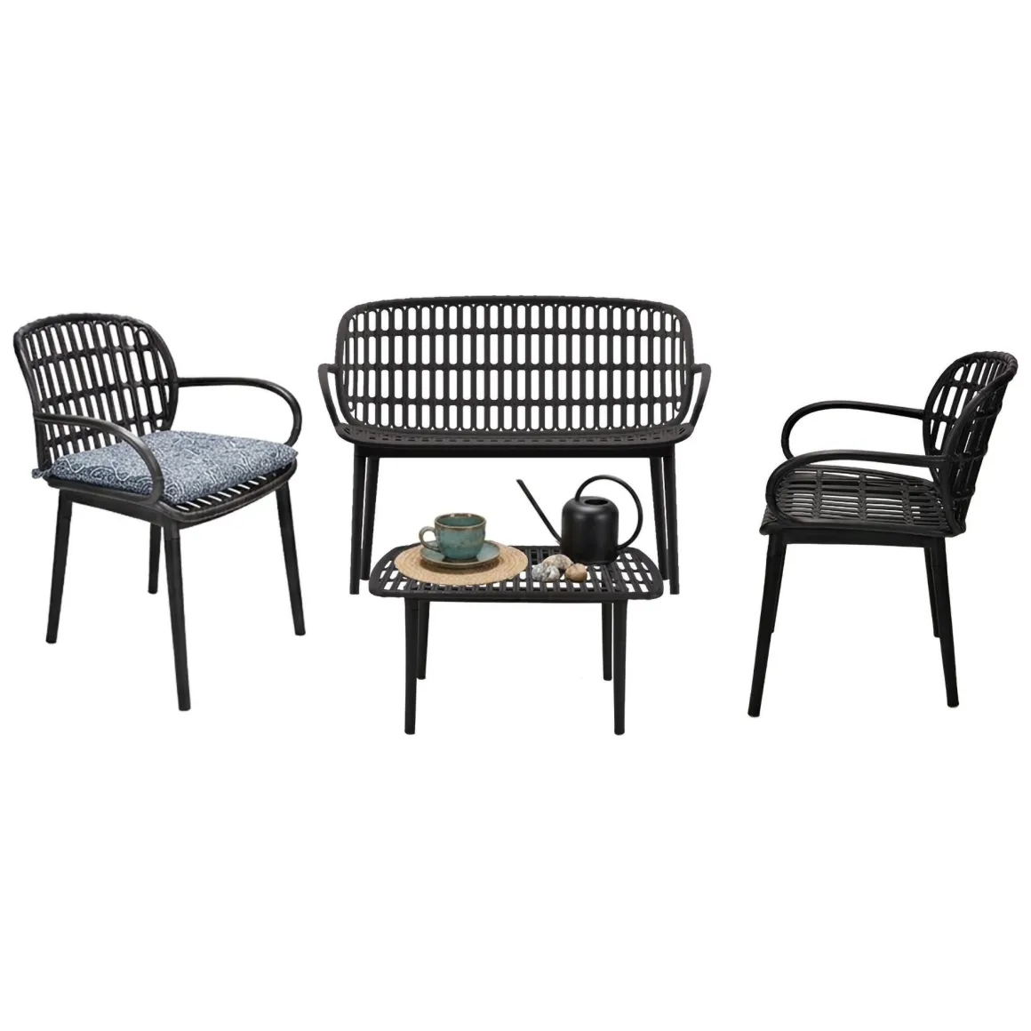 Set salotto giardino minimal 2 poltrone e 1 panchina antracite - Jurij