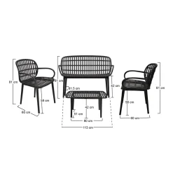 Set salotto giardino minimal 2 poltrone e 1 panchina antracite - Jurij