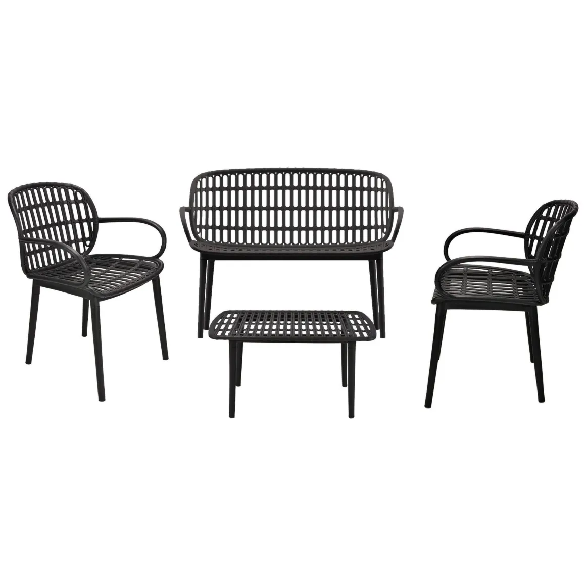 Set salotto giardino minimal 2 poltrone e 1 panchina antracite - Jurij