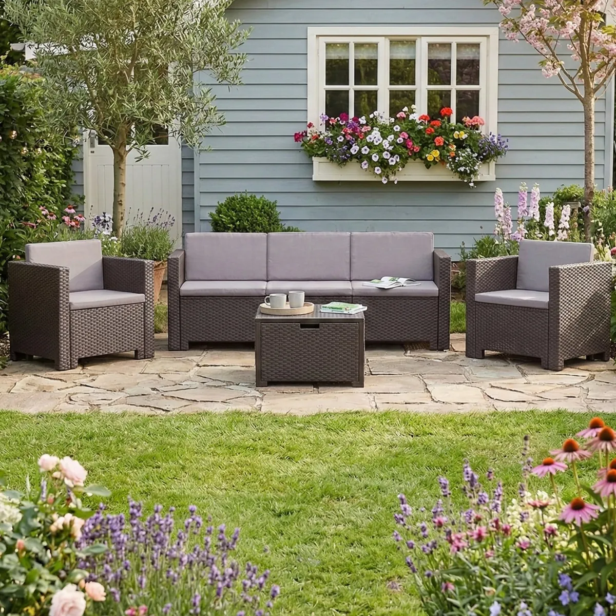 Set Da Esterno|Salotti Da Giardino > Dmora Set salotto giardino 2 poltrone e 1 divano - Cameri Marrone
