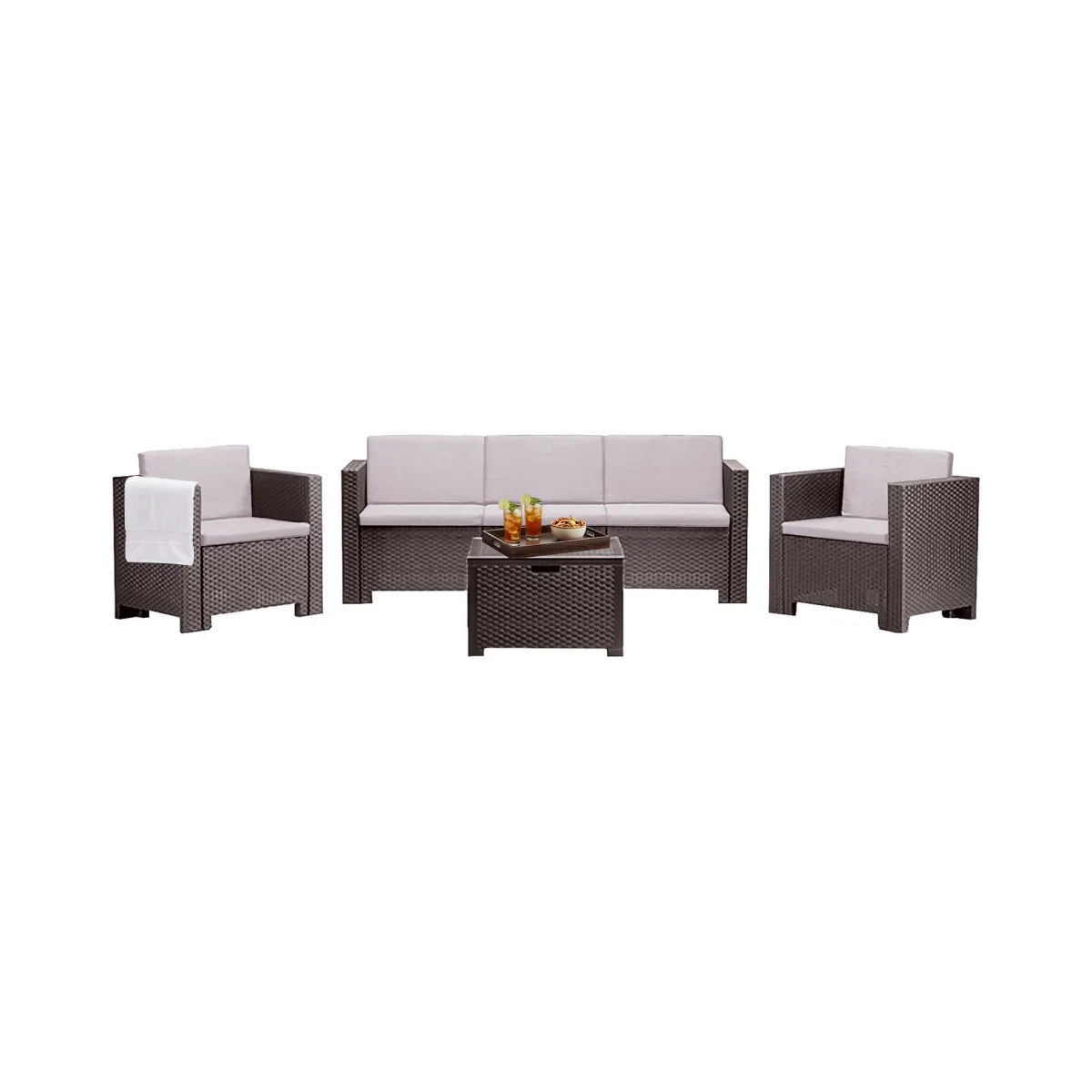 Set Da Esterno|Salotti Da Giardino > Dmora Set salotto giardino 2 poltrone e 1 divano - Cameri Marrone
