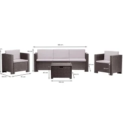 Set Da Esterno|Salotti Da Giardino > Dmora Set salotto giardino 2 poltrone e 1 divano - Cameri Marrone