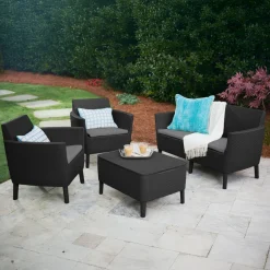 Set salotto giardino poltrone e divano con tavolino contenitore antracite - Whitby