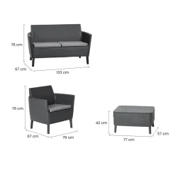 Set Da Esterno|Salotti Da Giardino > Dmora Set salotto giardino poltrone e divano effetto rattan antracite - Cameri Nero Antracite
