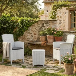 Set salotto giardino poltrone effetto rattan bianco - Armin