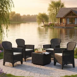 Set Da Esterno|Salotti Da Giardino > Dmora Set salotto giardino 4 posti e 1 tavolo effetto rattan antracite - Sulzano Nero Antracite