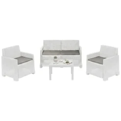 Set salotto giardino 4 posti e 1 tavolo effetto rattan bianco - Atrito