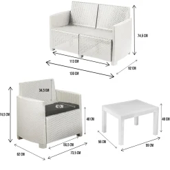 Set salotto giardino 4 posti e 1 tavolo effetto rattan bianco - Atrito