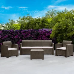 Set Da Esterno|Salotti Da Giardino > Dmora Set salotto giardino 5 posti e 1 tavolo effetto rattan tortora - Admiral Grigio Tortora