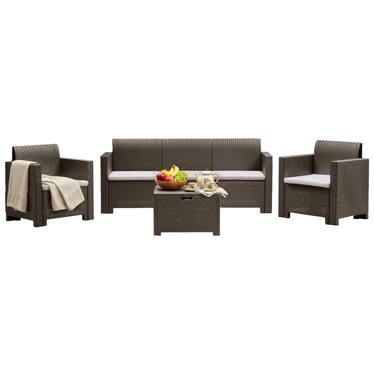 Set Da Esterno|Salotti Da Giardino > Dmora Set salotto giardino 5 posti e 1 tavolo effetto rattan tortora - Admiral Grigio Tortora