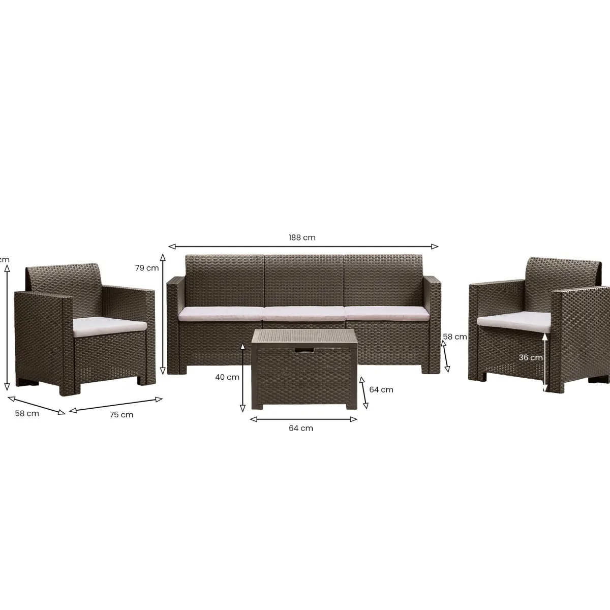 Set Da Esterno|Salotti Da Giardino > Dmora Set salotto giardino 5 posti e 1 tavolo effetto rattan tortora - Admiral Grigio Tortora