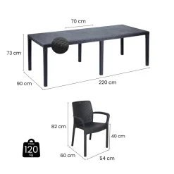 Set salotto giardino 8 posti e 1 tavolo allungabile antracite - Arret