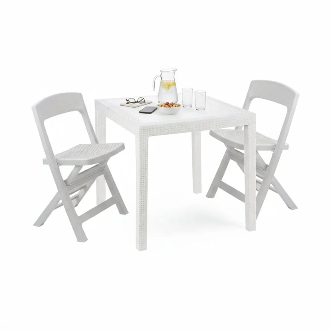 Set salotto giardino 2 sedie 1 tavolo quadrato bianco - Sanzeno