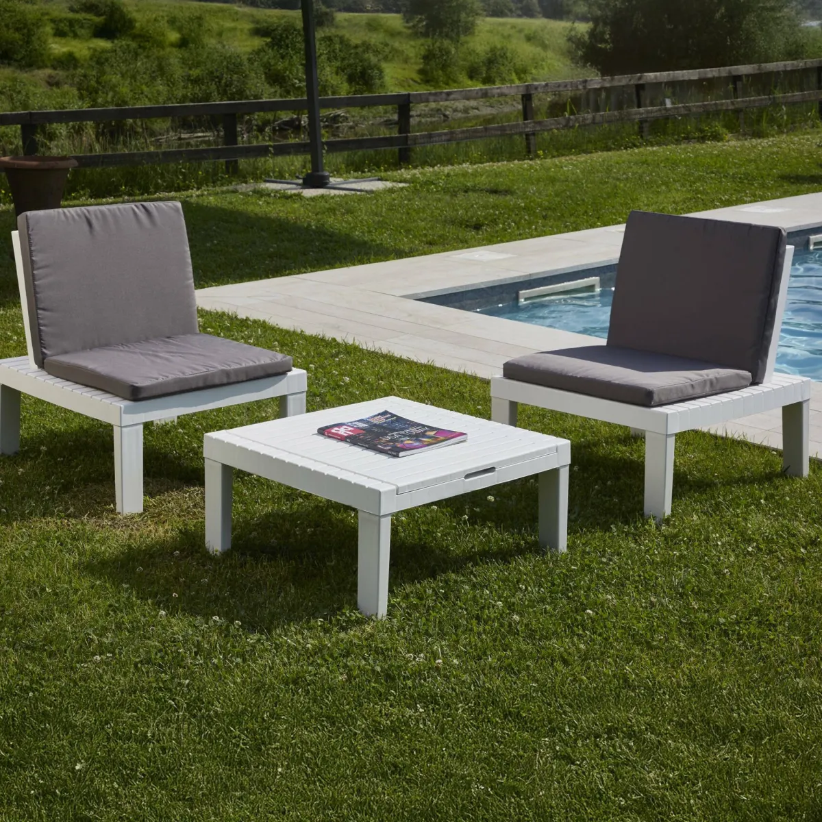 Set Da Esterno|Outdoor > Dmora Set salotto piscina poltrone effetto doghe - Aixela Bianco