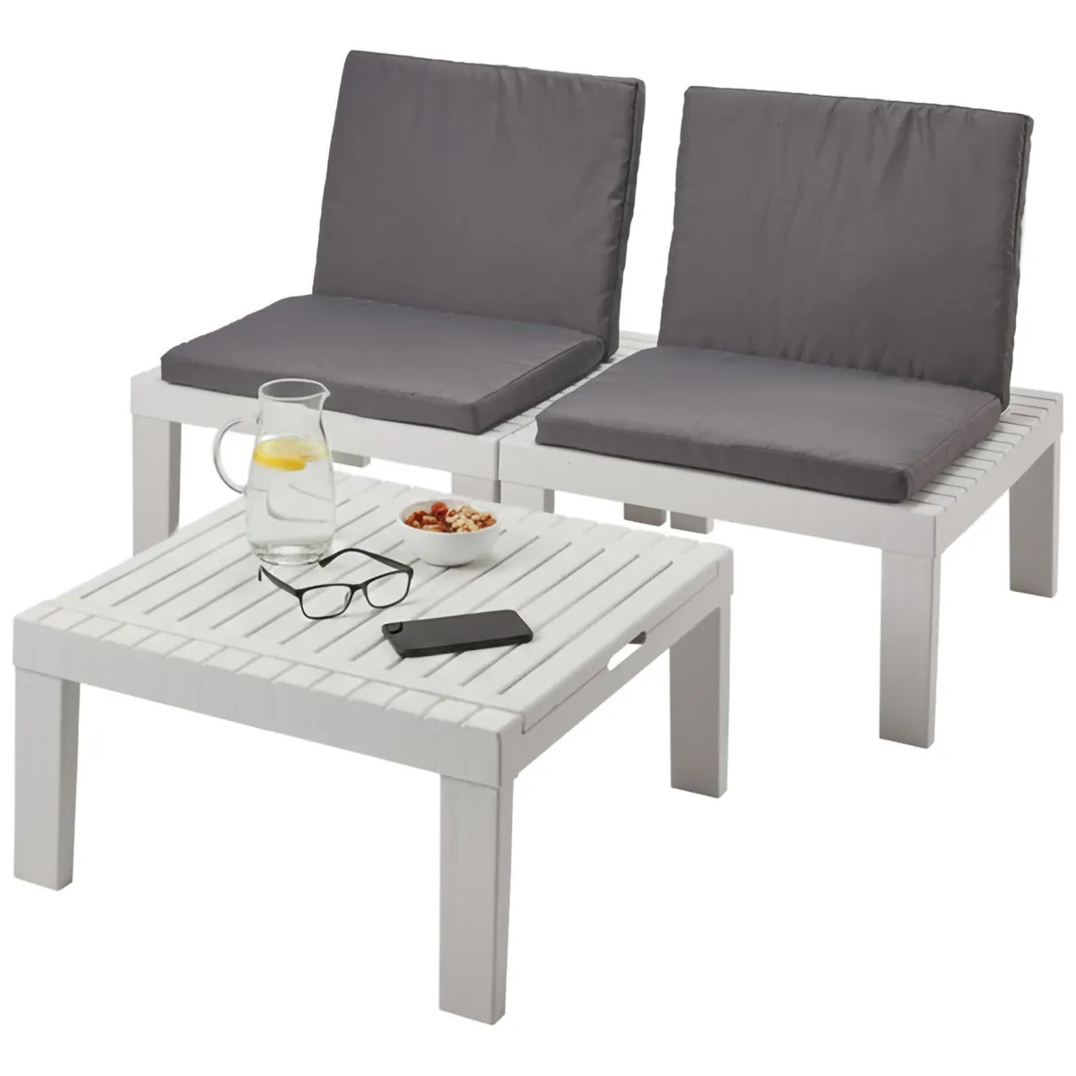 Set Da Esterno|Outdoor > Dmora Set salotto piscina poltrone effetto doghe - Aixela Bianco