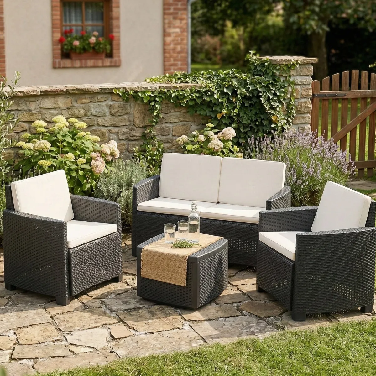 Set Da Esterno|Outdoor > Dmora Set salotto terrazza con tavolino contenitore antracite - Bacco Nero Antracite