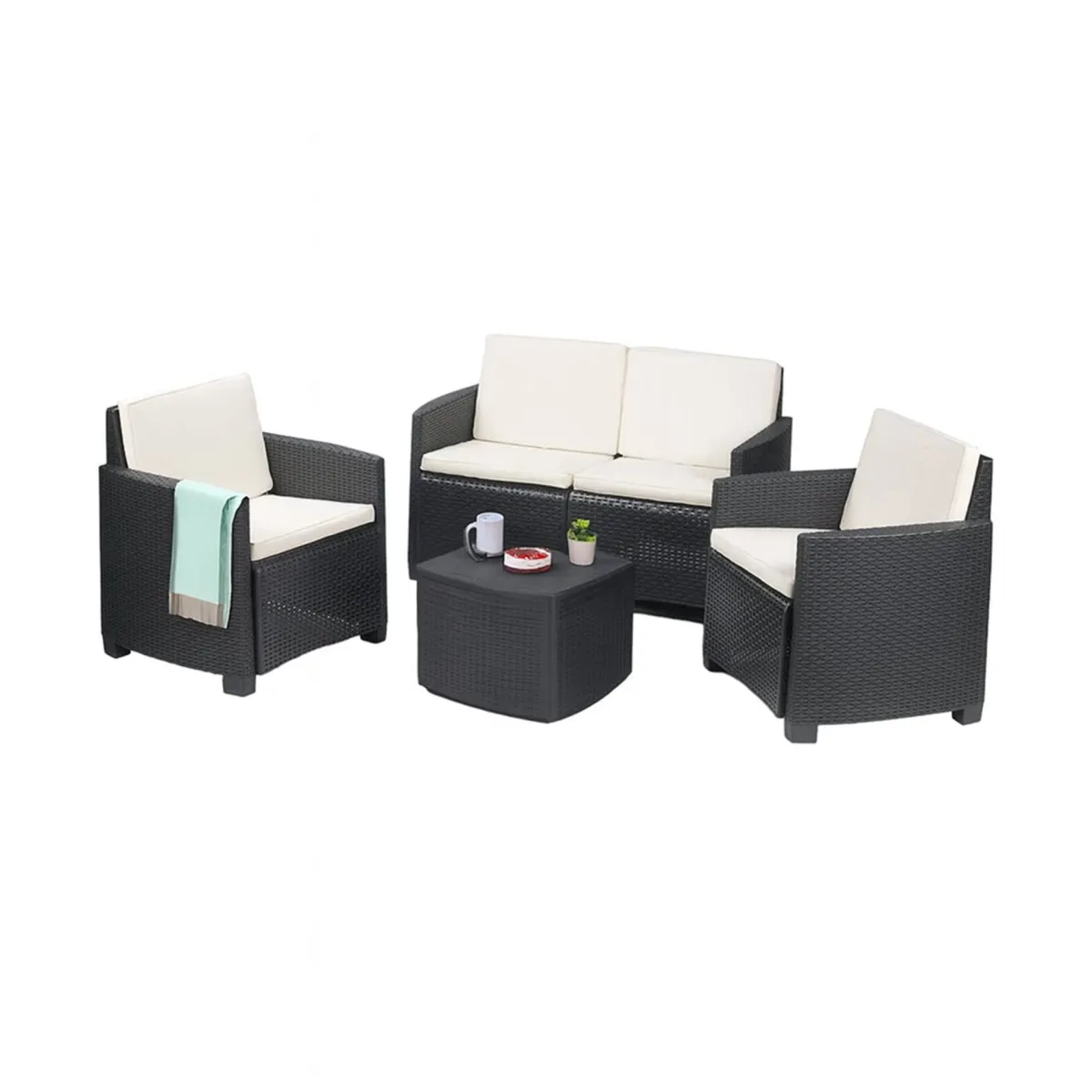 Set Da Esterno|Outdoor > Dmora Set salotto terrazza con tavolino contenitore antracite - Bacco Nero Antracite