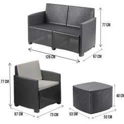 Set Da Esterno|Outdoor > Dmora Set salotto terrazza con tavolino contenitore antracite - Bacco Nero Antracite