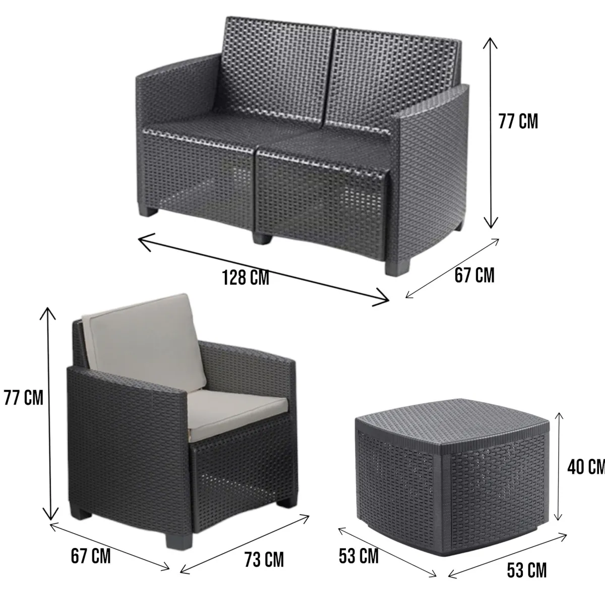 Set Da Esterno|Outdoor > Dmora Set salotto terrazza con tavolino contenitore antracite - Bacco Nero Antracite