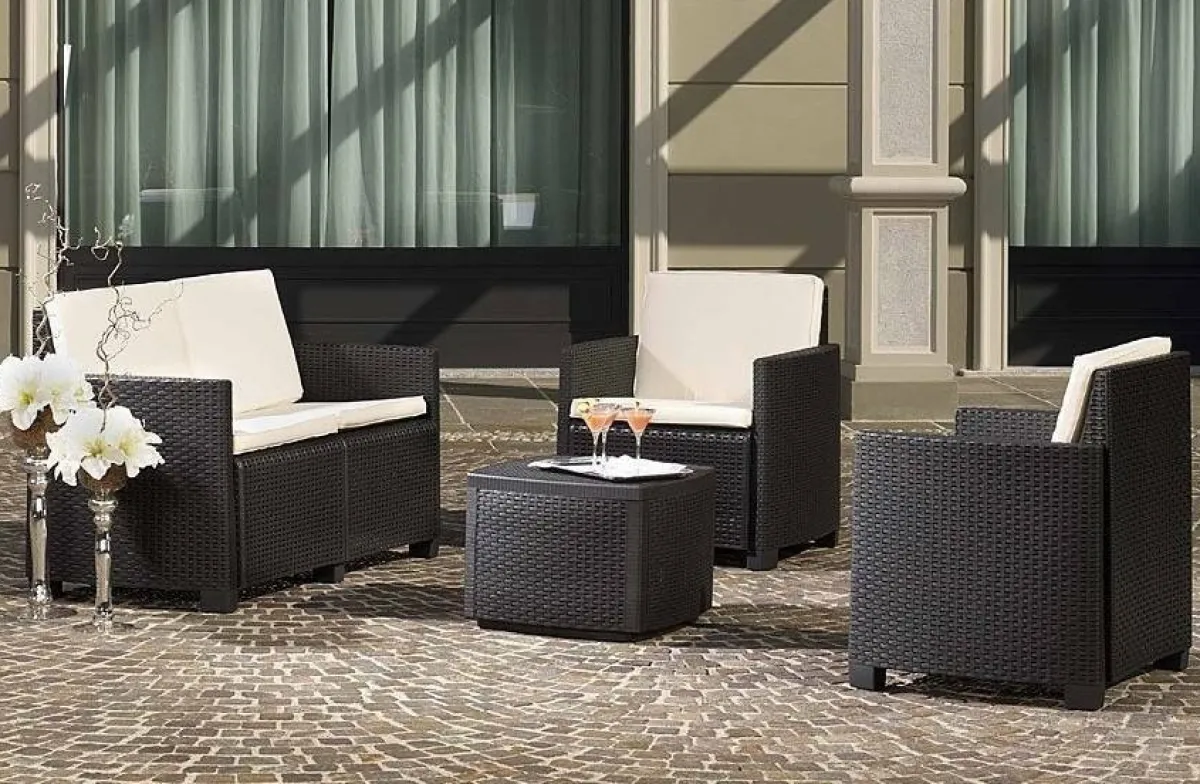 Set Da Esterno|Outdoor > Dmora Set salotto terrazza con tavolino contenitore antracite - Bacco Nero Antracite
