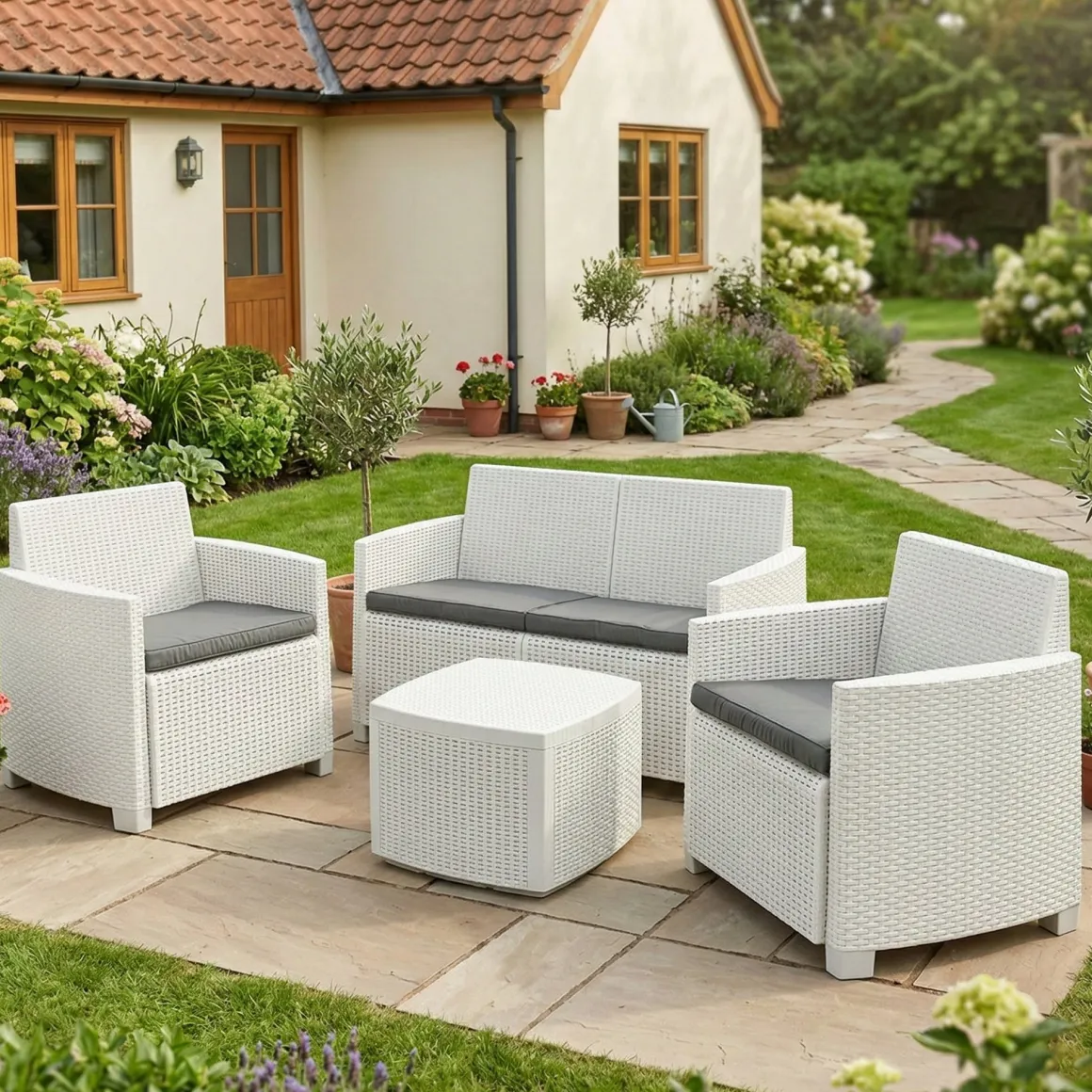 Set salotto terrazza con tavolino contenitore bianco - Bacco