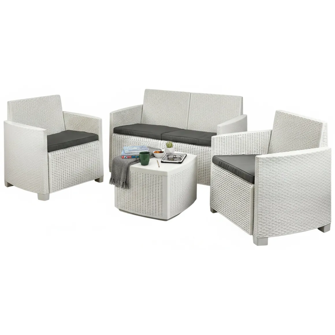 Set salotto terrazza con tavolino contenitore bianco - Bacco